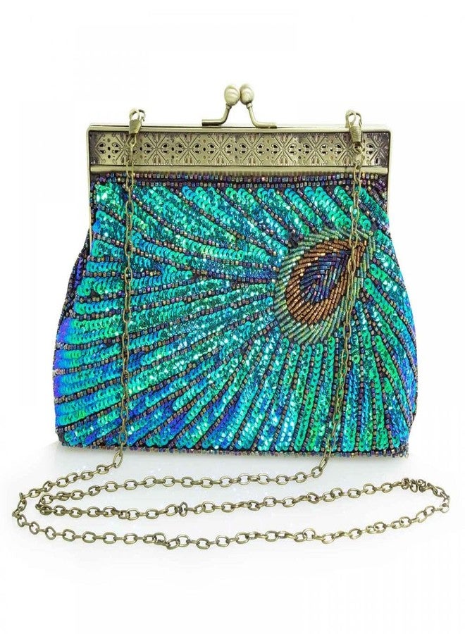Simcat Women's Sequin Beaded Evening Bag Retro Peacock Clutch Bridal Purse Vintage Sparkly Handbag for Party Wedding Cocktail - Image 2